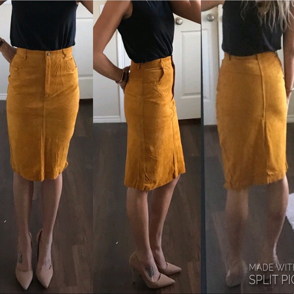 Lord & Taylor Dresses & Skirts - Lord & Taylor vintage mustard yellow suede skirt